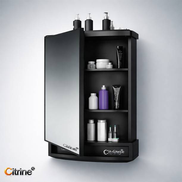 Citrine Black Mirror Bathroom Cabinet with Storage | Wall Mount Cabinet Polypropylene Wall Shelf