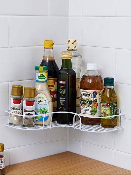 DXDT Cutlery Kitchen Rack Carbon Steel Multipurpose L Shape (pack of 1)Wall Mounted Corner Shelf/Self Adhesive