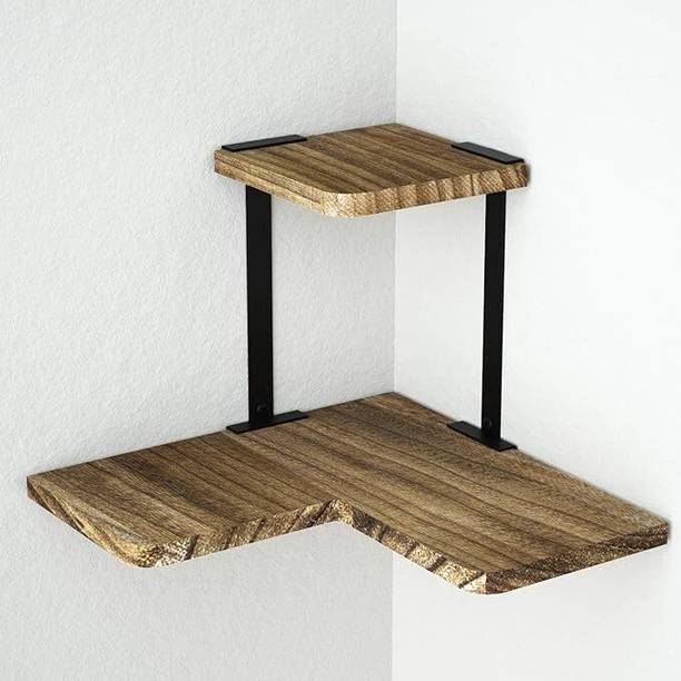 Indian Decor 285692 Corner Shelves, 2 Tier Floating Shelves Wall Mounted Stainless Steel Wall Shelf