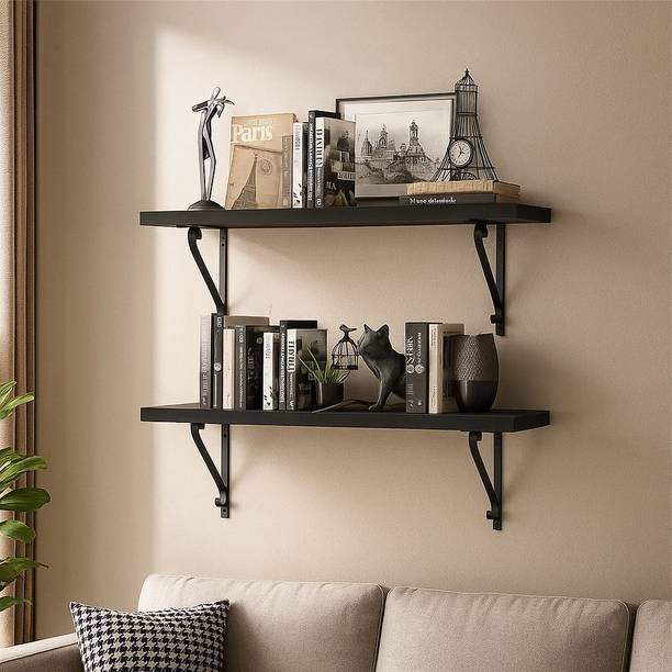 Mighty Home Modern Wall Mounted Orginiser for Home & Office 20x60cms Each Wooden Wall Shelf