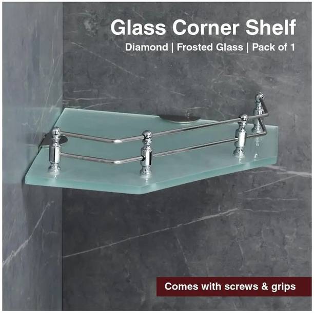 Auraview Diamond 6x6 inch shef 1 Frosted Glass, Stainless Steel Wall Shelf