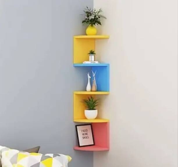 SMCRAFTS SMCRAFTS Multicolor Floating Corner Shelf Wooden Wall Shelf