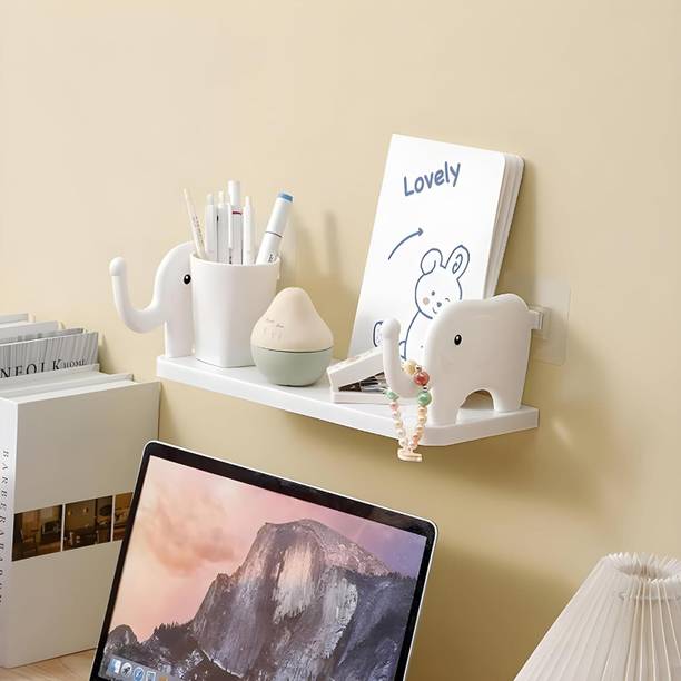 Sokmak 1 Plastic White Elephant Design Stand for Shampoo Toothbrush Stand,Mobile Stand Plastic Wall Shelf