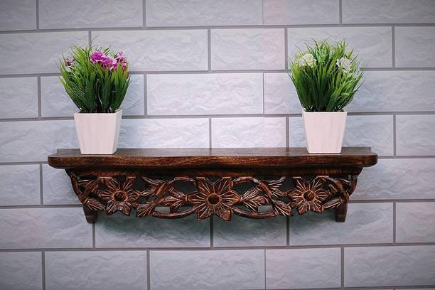 APEROL DESIGN Hand Carved Wooden Wall Shelf | Mounted Bookshelf for Bedroom & Living Room Wooden Wall Shelf