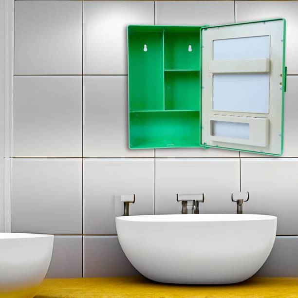 PGen Small Size Compact Multipurpose Bathroom Mirror Cabinet Wall Hung for Storage Polypropylene Wall Shelf