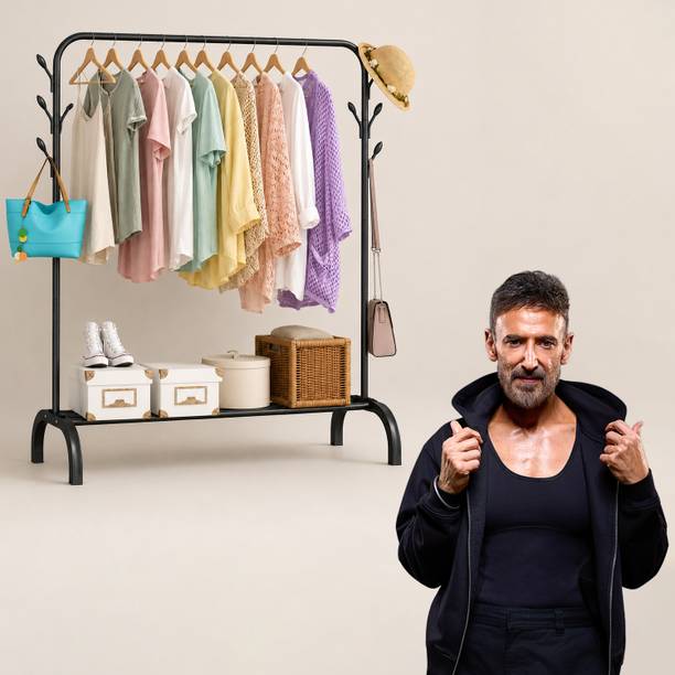 ADA Metal Garment Rack with Top Rod and Lower Shelf, 8 Hook Heavy Duty Clothes Stand Steel Wall Shelf