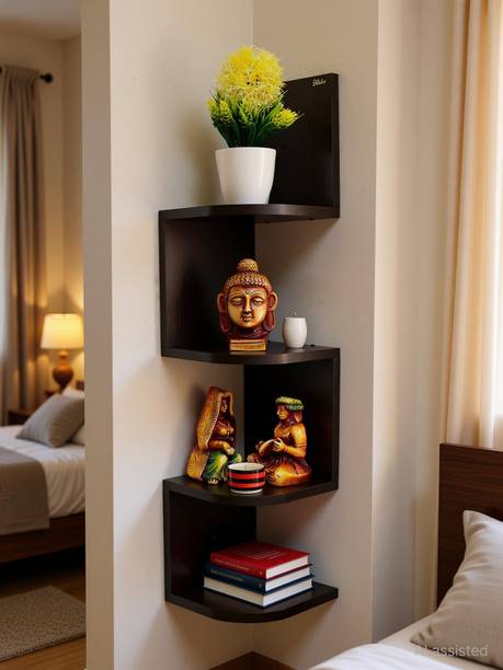 Silistar Zigzag Corner Shelf Unit MDF (Medium Density Fiber) Wall Shelf