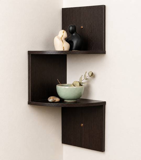 Xtenshion Crafts 2 Tier ZigZag Corner Shelf Wenge | Floating Corner Wall Shelf | Living Room Wooden Wall Shelf