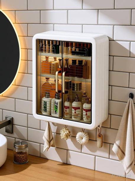 Reshapee 3 Tier No-Drill Wall Mount Storage Cabinet for Kitchen & Bathroom Organizer Plastic Wall Shelf