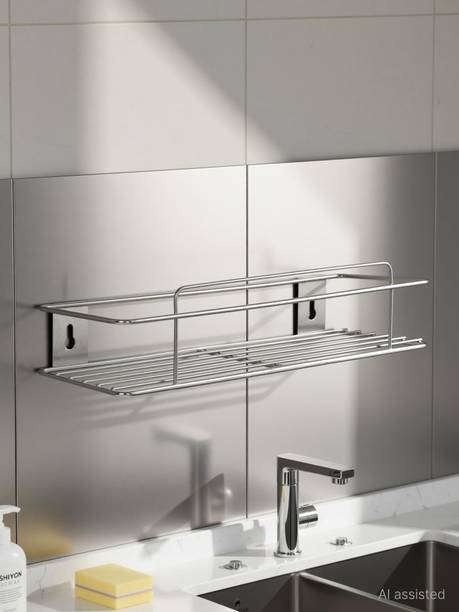 SHIYON Stainless Steel Storage Shelve - Bathroom and Kitchen Wall Hanging Storage Shelve - Storage Rack Organizer Steel Wall Shelf