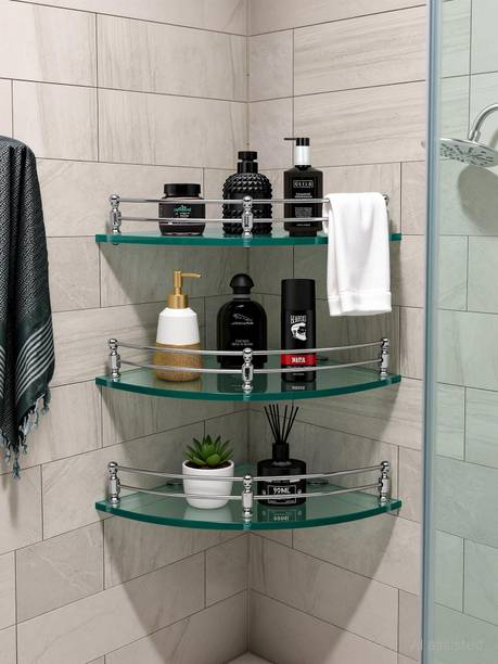 KRITI FASHION 9*9 glass corner Glass Wall Shelf