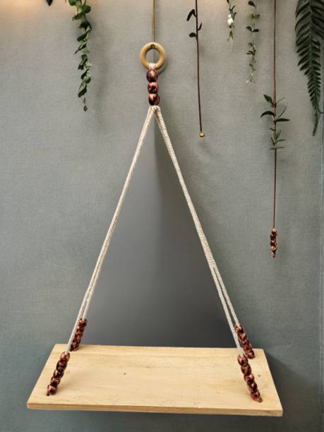 QArt Macrame Wall Hanging Wooden Shelf Floating Rack Shelves for Bedroom Living Room Wooden Wall Shelf