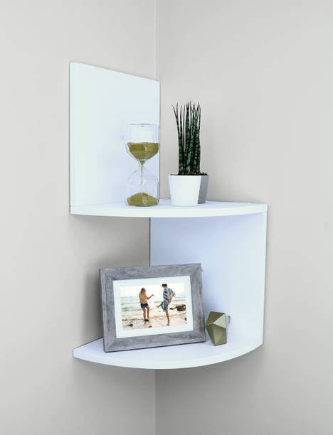 CraftOnline 2 Tiers ZigZag Floating Wall Mount Corner Shelf Wooden Display Shelves Wooden, MDF (Medium Density Fiber) Wall Shelf