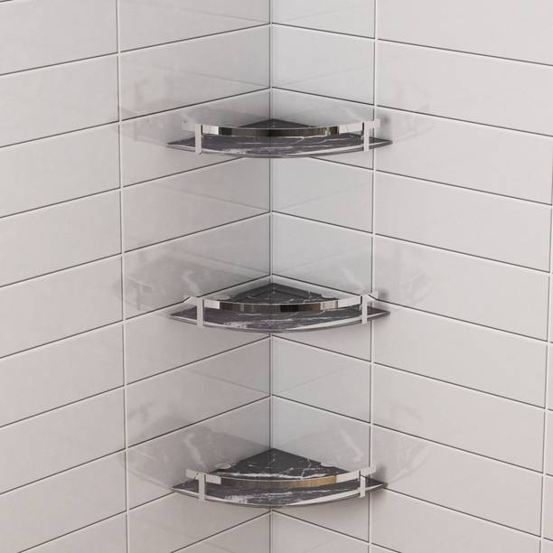 ModDwell Digital Glass corner shelf with railing Glass Wall Shelf