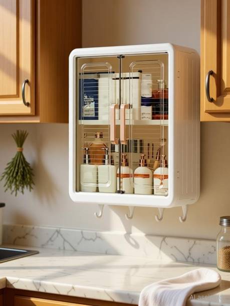 frozen ESKIA Bathroom Storage Cabinet Organizer Bathroom Shelf | Multipurpose Kitchen Plastic Wall Shelf