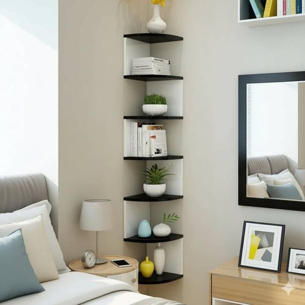 PrimeTrader Corner Wall Mounted Wooden MDF Shelf Unit for Home Decor Storage Organizer MDF (Medium Density Fiber) Wall Shelf
