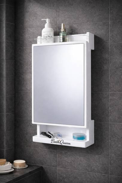Bath Queen Bathroom Cabinet with Mirror - White Plastic Wall Shelf