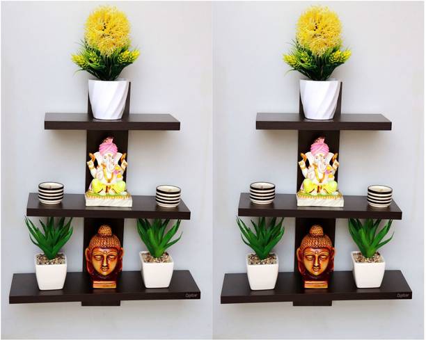 Captiver Set-2 Batten Decorative Wall Mounted Shelf Wooden Set of 3 Wenge/Rack Book Shelves Stand Brackets Unit Furniture Office Drawing Holder Particle Board Wall Shelf