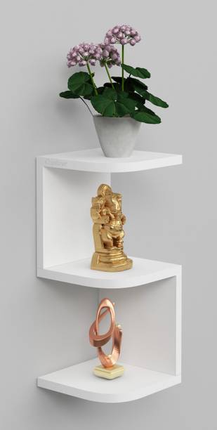 Captiver Engineered Wood Wall Mount Corner Shelf Set of 3 Particle Board, Steel Wall Shelf