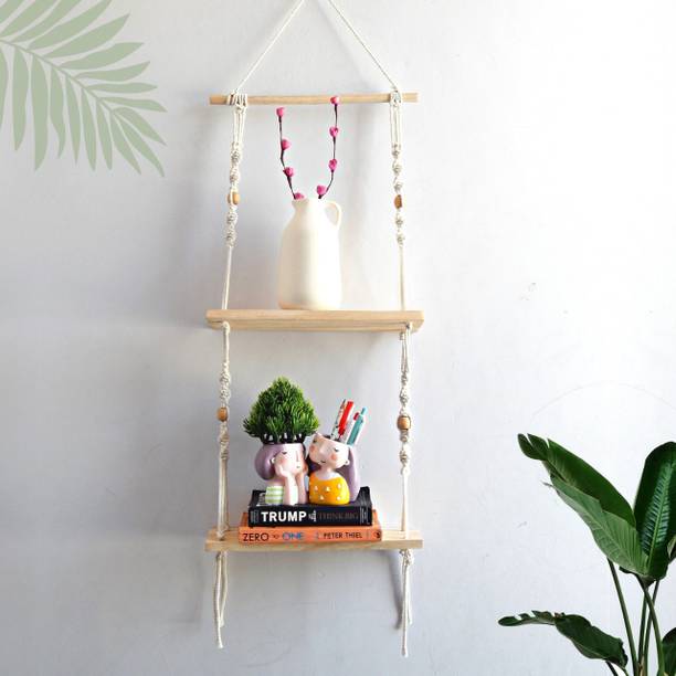 ecofynd Macrame Wall Hanging Wooden Shelf for Home Decor, Bedroom Living Room (SH038) Wooden Wall Shelf