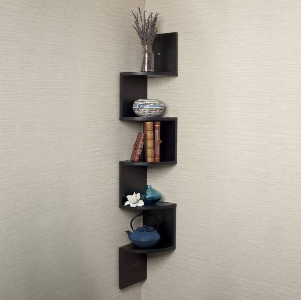 WallWonder Wooden Corner Wall Shelf Solutions zig zag For Livingroom BedRoom 5 Shelves MDF (Medium Density Fiber) Wall Shelf