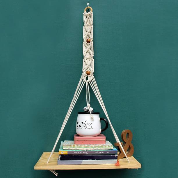 Flipkart SmartBuy White With Beads Wall Hanging Shelf Macrame Shelf Wall Hangings Wooden Wall Shelf