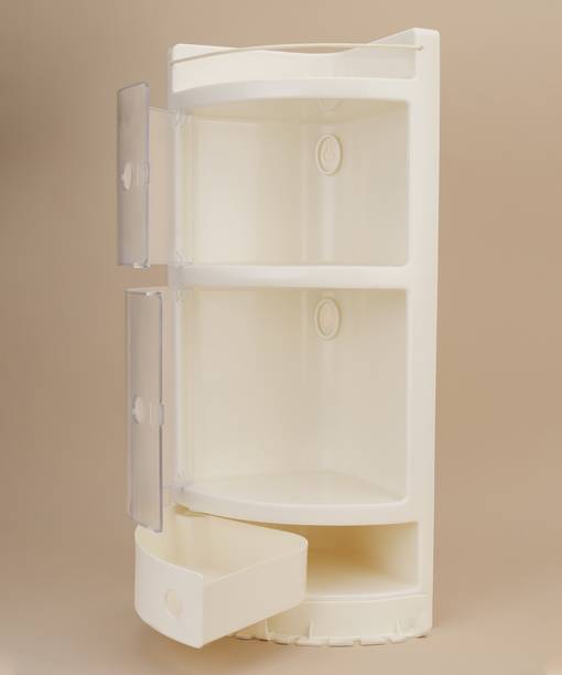 ProHome Corner Cabinet PVC Bathroom Cabinet White Color Plastic Wall Shelf