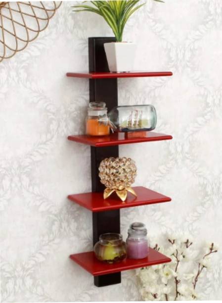 NATIONALDECOR 1 Pole 4 Shelf Wooden Wall Shelf