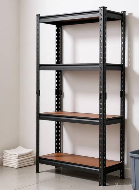 AshandRoh Adjustable Shelves Storage Shelving Display [ 4'6" x 2" x 1" ] (4 SHELVES) Wooden, Iron Wall Shelf