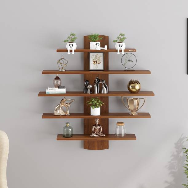BLUEWUD Caselle Wall Mounted Multi Tier Shelves for Storage & Decor Particle Board Wall Shelf