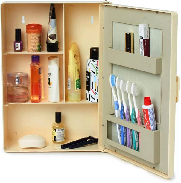 PGen Small (Size: 10x14x4 Inch) MINI Plastic Bathroom Mirror Storage Basin Cabinet Plastic Wall Shelf