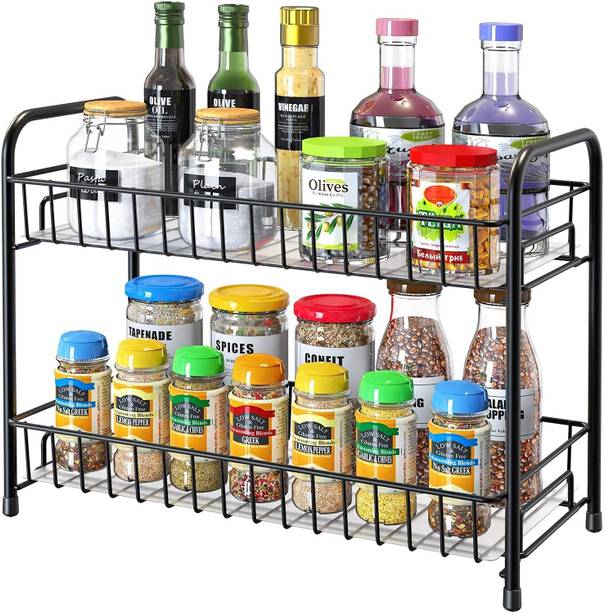 M Y Containers Kitchen Rack Iron Foldable 2-Tier Iron Kitchen Spice Rack for Condiments