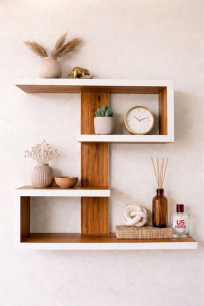 US DZIRE Modern Engineered Wood Wall Shelf, Zigzag Floating Display Rack Particle Board Wall Shelf