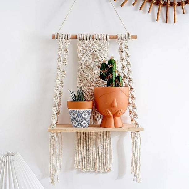 NIDAHANDICRAFT Macrame wall hanging shelf Wooden Wall Shelf