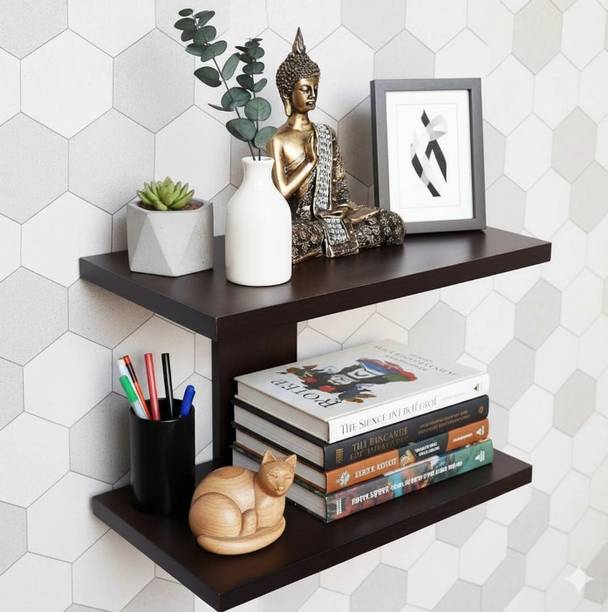 STUBBORNN STUBBORNN 2 Tier Floating Wall Shelf Wooden Wall Shelf