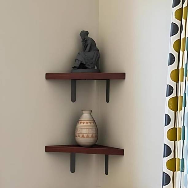 Flux Wooden Corner Floating Shelves Living Room Bedroom (Red, Pack of 1) Particle Board Wall Shelf