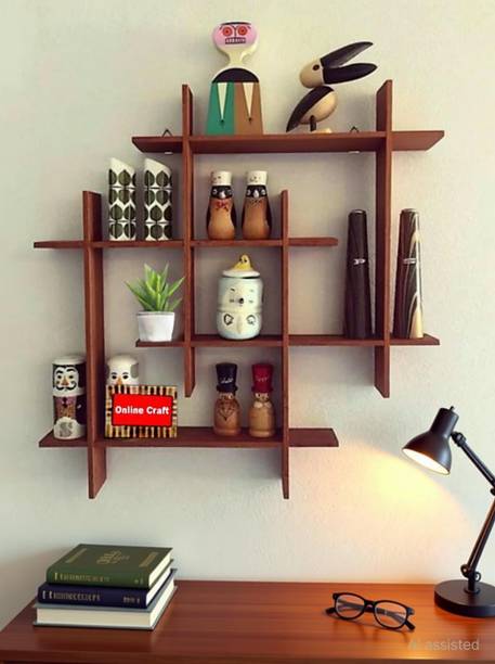 ONLINECRAFTS Wooden wall mount plus shape Floating rack shelf for book shelf living room Wooden Wall Shelf