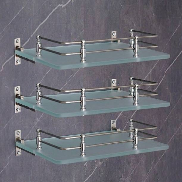Auraview Square-6*12 inch Shelf 3 Frosted Glass, Stainless Steel Wall Shelf