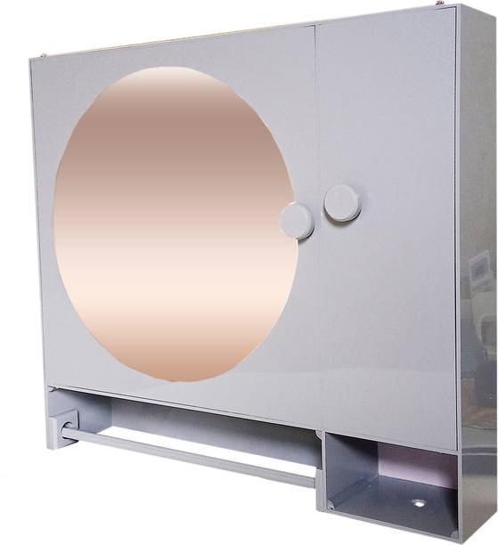 WINACO Round Grey Acrylic Wash Basin /Bathroom / Storage Wall Mirror Cabinet. Acrylic Wall Shelf