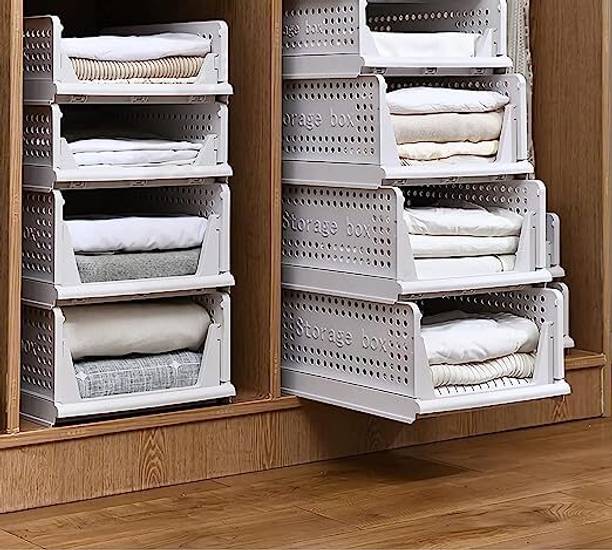 Finner Multipurpose Foldable Storage Basket Wardrobe Organizers for Clothe (Pack of 10) PVC Collapsible Wardrobe