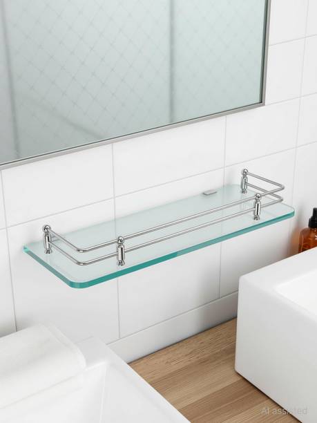 IMPULSE Transparent Glass Shelf for Bathroom/Kitchen/Living Room -(12x6 - Pack of 1) Glass Wall Shelf