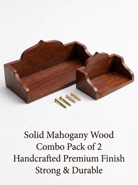 woodenlife Solid Mahogany Wood Wall Shelf for Home Décor & Pooja Space Saving Wooden Wall Shelf