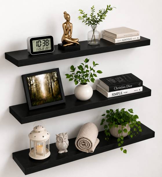 SHILAT ENTERPRISES Multipurpose Floating Shelves for Any Room MDF (No. of Shelves - 3, Black) MDF (Medium Density Fiber) Wall Shelf