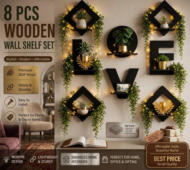 RUKAMNI DESIGN AND CRAFT LOVE+SQUAR Wooden Wall Shelf