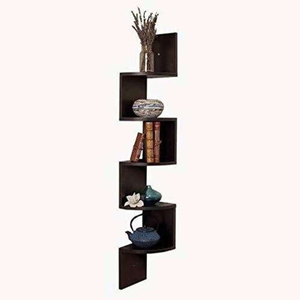 KHANSHOPEE Zigzag Wall Corner Rack 5 Storage Shelf for Living and Bedroom Decoration Kids MDF (Medium Density Fiber) Wall Shelf