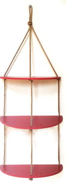 RAKANO Half Oval Maroon 3 Layer Wall Hanging Shelf, Wood Floating Shelves Wooden Wall Shelf