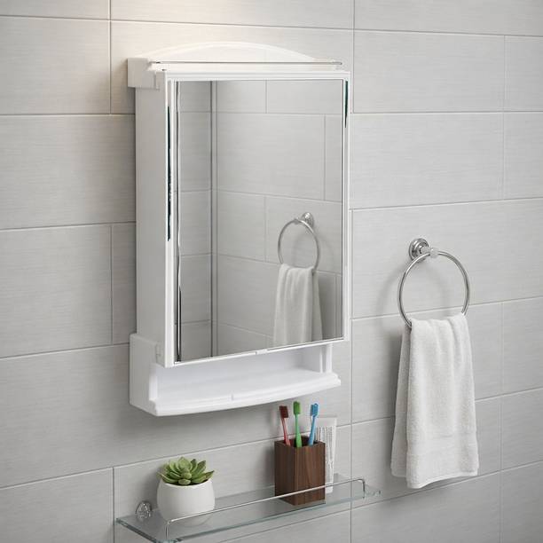 Citrine Strong and Heavy Rich Look Storage Cabinet with Mirror White Wall Shelf Polypropylene Wall Shelf