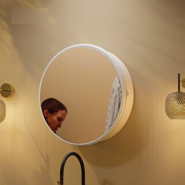 iSTAR Modern Circular Wall-Mounted Bathroom Mirror Cabinet with Internal Storage Plastic Wall Shelf