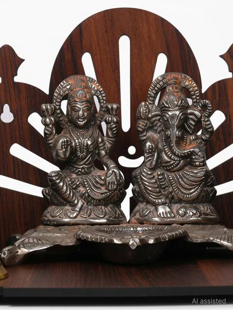 Gojeeva Premium Om Carved Pattern , Set-Top Box Stand Wooden Mandir Temple(DIY) Wooden Wall Shelf