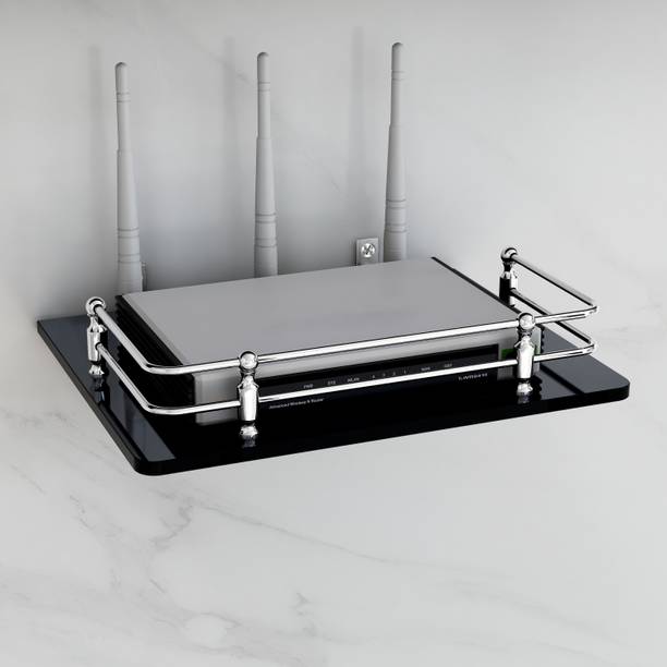 Garbnoire Multi-Purpose Rack shelf/Set Top Box Stand (10 X 8 Inch) Glass, Stainless Steel Wall Shelf
